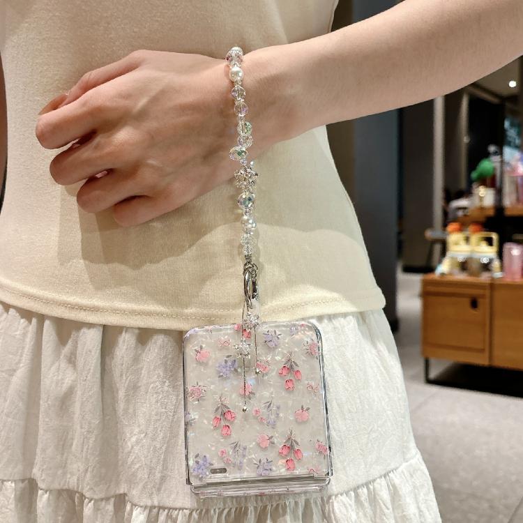 Fresh Floral Shell Glitter Magnetic Shockproof Phone Case with Bracelet, For Xiaomi Mix Flip 2