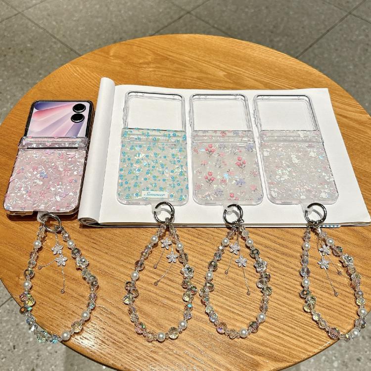 Fresh Floral Shell Glitter Magnetic Shockproof Phone Case with Bracelet, For Xiaomi Mix Flip 2