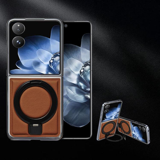 Foldable Screen Holder Electroplated Vegan Leather Phone Case, For Xiaomi Mix Flip