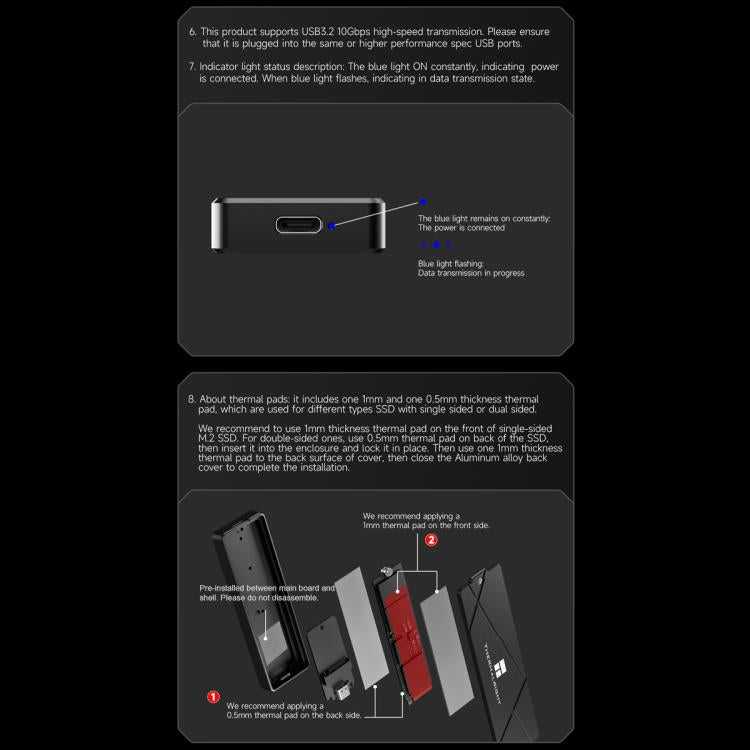 THERMALRIGHT HR-EB115 M.2 NVMe / SATA Dual Protocol SSD Enclosure with Type-C to Type-C Cable, EB115 Dual Protocol