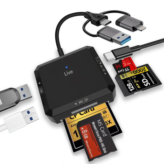 USB, Type-C, 8 Pin to USB-A, Type-C, TF, SD, MS, CF Card Multifunctional Card Reader HUB Docking, USB, Type-C, 8 Pin to USB-A, Type-C, TF, SD, MS, CF Card