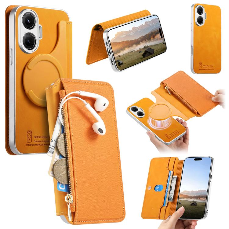 CaseNeo Precision Hole Silver-Edged Magnetic Zipper Wallet Cross-Grain Vegan Leather Phone Case, For Redmi Turbo 4 Pro, For Redmi Turbo 4, For Redmi Note 14 5G