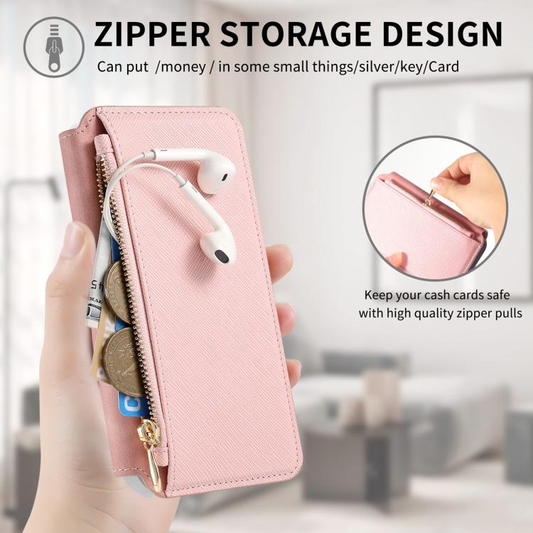 CaseNeo Precision Hole Silver-Edged Magnetic Zipper Wallet Cross-Grain Vegan Leather Phone Case, For Redmi Turbo 4 Pro, For Redmi Turbo 4, For Redmi Note 14 5G
