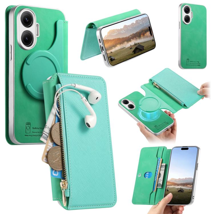 CaseNeo Precision Hole Silver-Edged Magnetic Zipper Wallet Cross-Grain Vegan Leather Phone Case, For Redmi Turbo 4 Pro, For Redmi Turbo 4, For Redmi Note 14 5G