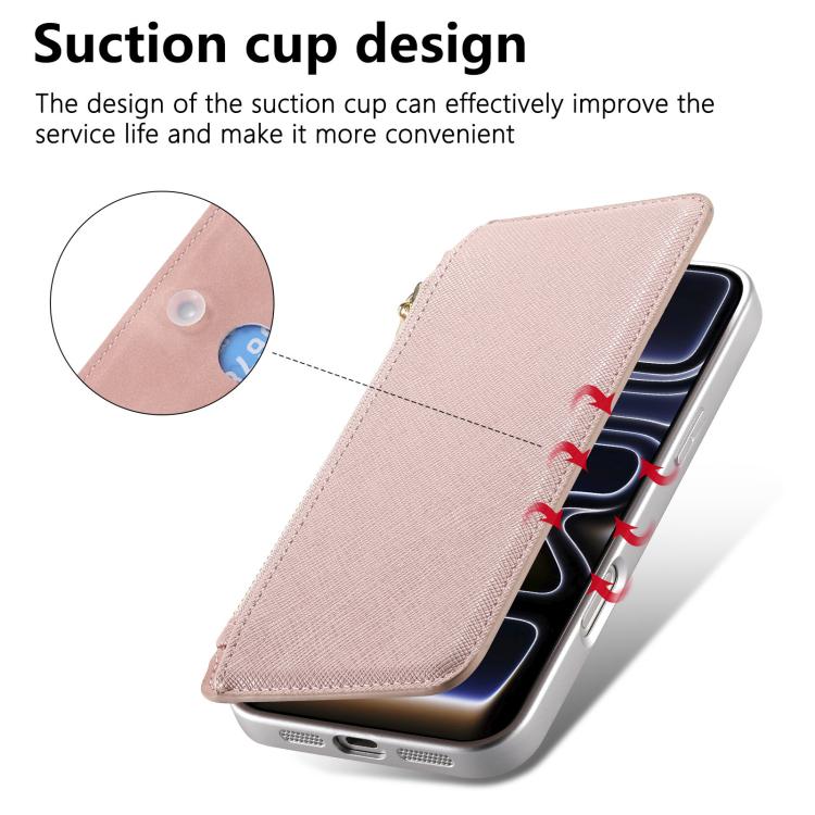 CaseNeo Precision Hole Silver-Edged Magnetic Zipper Wallet Cross-Grain Vegan Leather Phone Case, For Xiaomi 17