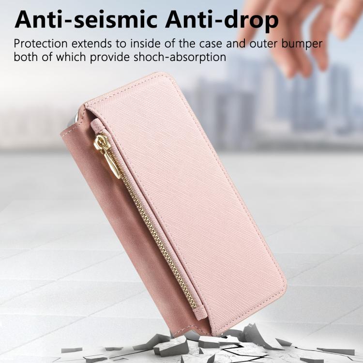 CaseNeo Precision Hole Silver-Edged Magnetic Zipper Wallet Cross-Grain Vegan Leather Phone Case, For Xiaomi 17
