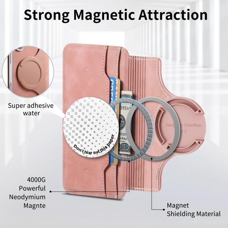 CaseNeo Precision Hole Silver-Edged Magnetic Zipper Wallet Cross-Grain Vegan Leather Phone Case, For Xiaomi 17