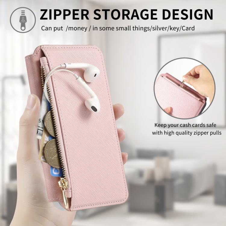 CaseNeo Precision Hole Silver-Edged Magnetic Zipper Wallet Cross-Grain Vegan Leather Phone Case, For Xiaomi 17