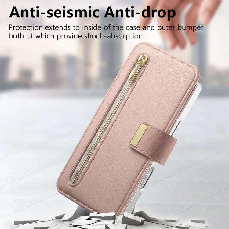 Precision Hole Silver-Edged Ring RFID Blocking Zipper Wallet Magnetic Vegan Leather Phone Case, For Xiaomi 17