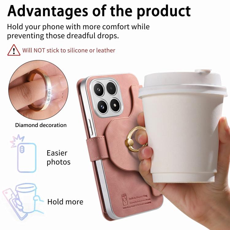 Precision Hole Silver-Edged Ring RFID Blocking Zipper Wallet Magnetic Vegan Leather Phone Case, For Xiaomi 17