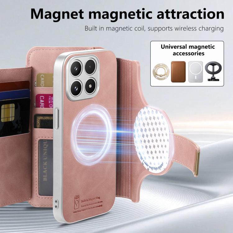 Precision Hole Silver-Edged Ring RFID Blocking Zipper Wallet Magnetic Vegan Leather Phone Case, For Xiaomi 17
