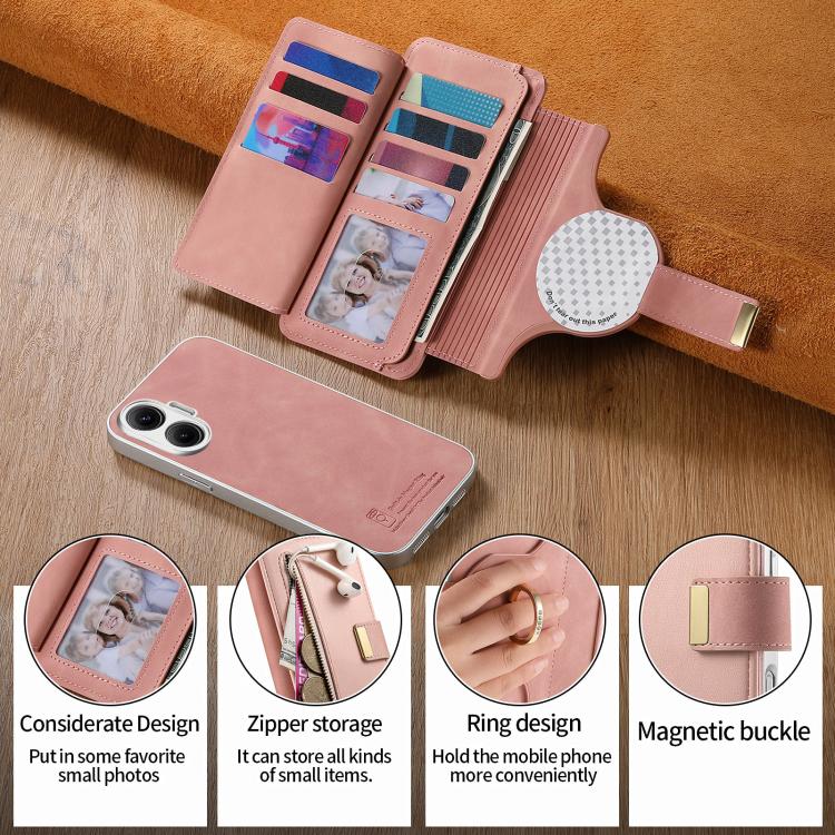 Precision Hole Silver-Edged Ring RFID Blocking Zipper Wallet Magnetic Vegan Leather Phone Case, For Redmi Turbo 4 Pro / Poco F7, For Redmi Turbo 4, For Redmi Note 14 5G