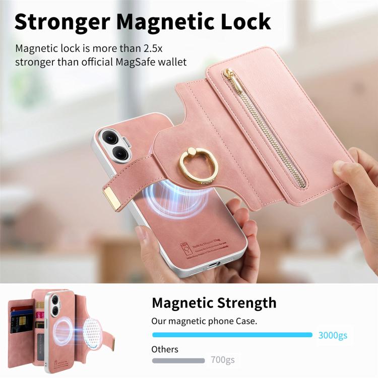 Precision Hole Silver-Edged Ring RFID Blocking Zipper Wallet Magnetic Vegan Leather Phone Case, For Redmi Turbo 4 Pro / Poco F7, For Redmi Turbo 4, For Redmi Note 14 5G