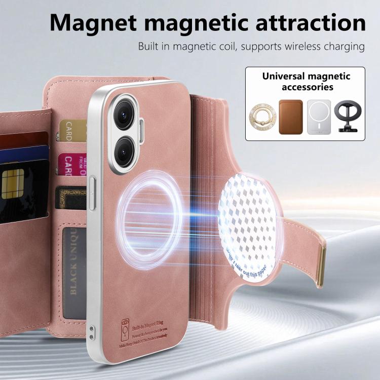 Precision Hole Silver-Edged Ring RFID Blocking Zipper Wallet Magnetic Vegan Leather Phone Case, For Redmi Turbo 4 Pro / Poco F7, For Redmi Turbo 4, For Redmi Note 14 5G