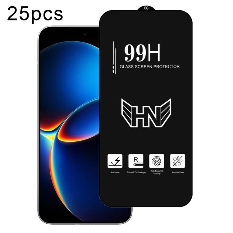 25pcs 0.18mm High Aluminum Large Arc Full Screen Tempered Glass Film, Support Fingerprint Unlocking, For Xiaomi 17 Max 5G, For Redmi K90 Max 5G