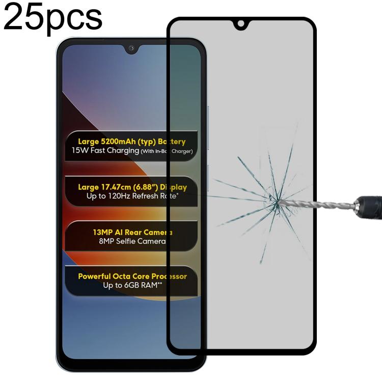 25pcs Full Cover Anti-spy Silk Screen Tempered Glass Film, For Redmi A7 4G 171.8mm, For Redmi 17C 4G, For Xiaomi Poco C81x 4G