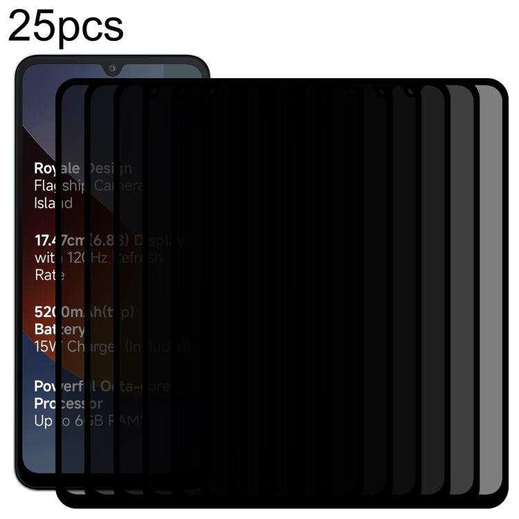 25pcs Full Cover Anti-spy Silk Screen Tempered Glass Film, For Redmi A7 4G 171.8mm, For Redmi 17C 4G, For Xiaomi Poco C81x 4G