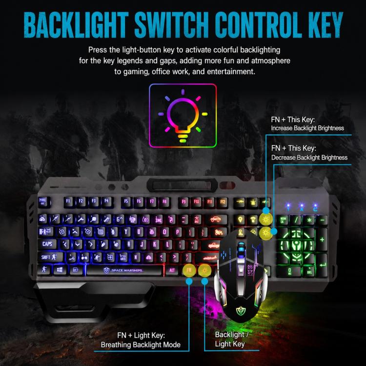 SHIPADOO GT700 Illuminated Wired Gaming Keyboard and 4D 2400DPI Mouse Set, GT700 4D 2400DPI Mouse Black, GT700 4D 2400DPI Mouse White