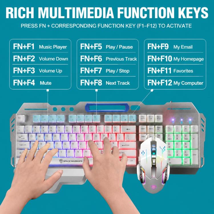 SHIPADOO GT700 Illuminated Wired Gaming Keyboard and 6D 4800DPI Mouse Set, Tri-color Backlight Version, GT700, Tri-color Backlight Version