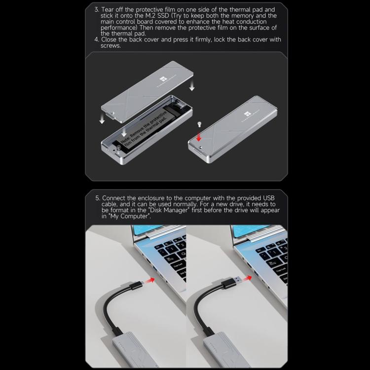 THERMALRIGHT HR-EB109 20Gbps M.2 NVMe SSD Enclosure with Type-C to Type-C Cable, EB109-20G C-C Cable