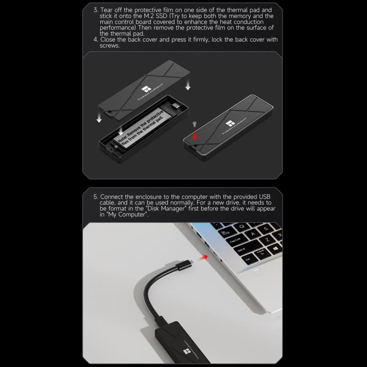 THERMALRIGHT HR-EB115 20Gbps M.2 NVMe SSD Enclosure with Type-C to Type-C Cable, EB115-20G C-C Cable