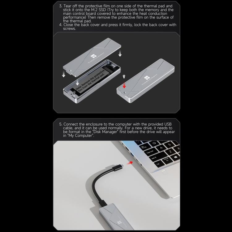 THERMALRIGHT HR-EB115 20Gbps M.2 NVMe SSD Enclosure with Type-C to Type-C Cable, EB115-20G C-C Cable