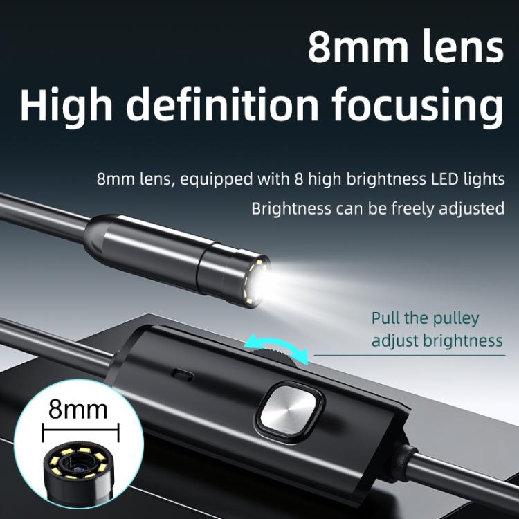 AN112T Type-C, Micro USB and 8 Pin IP67 8LEDs 8mm Industry Digital Endoscope, 1m Hard Cable, 2m Hard Cable, 3.5m Hard Cable, 5m Hard Cable, 10m Hard Cable