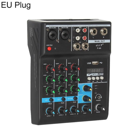 F-4A Multi-function Professional 4-way Recording Mixer Bluetooth Live Streaming Sound Card, EU Plug, UK Plug, US Plug, without Plug