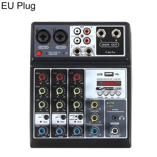 F-4A Pro Multi-function Professional Recording Mixer Bluetooth Live Streaming Sound Card, EU Plug, UK Plug, US Plug