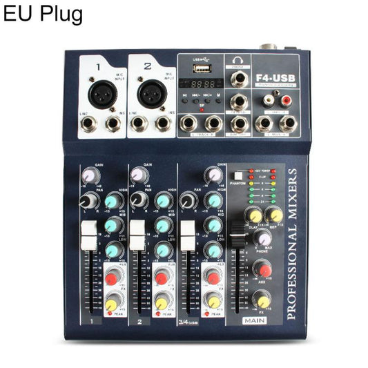 F4 4-Channel Multi-function Professional Bluetooth Live Streaming Mixer, EU Plug, UK Plug, US Plug