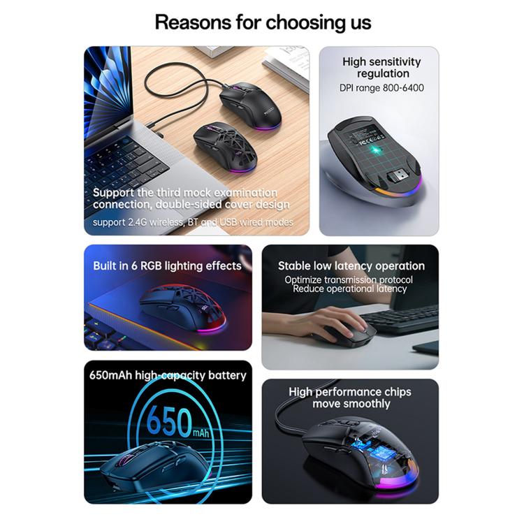 Yesido KB46 Wired 2.4G Bluetooth RGB 3 Modes Rechargeable Mouse