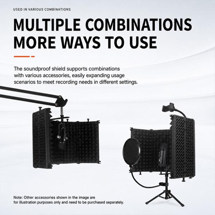 M3 Foldable Three-Panel Microphone Isolation Shield with Tripod and Pop Filter Kit, M3 Isolation Shield+Tripod+Pop Filter