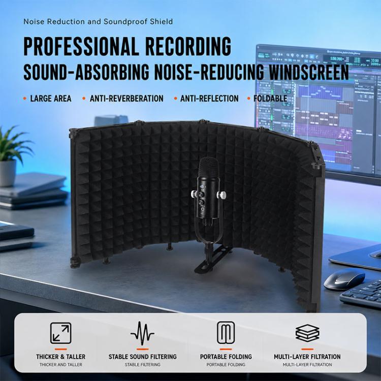 M3P Foldable Three-Panel Microphone Isolation Shield Windproof Screen with Phone Clip, M3P Isolation Shield+Phone Clip