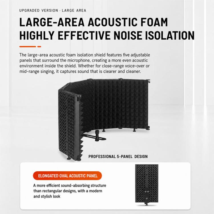 M5P Foldable Five-Panel Microphone Isolation Shield Windproof Screen with Phone Clip, M5P Isolation Shield+Phone Clip