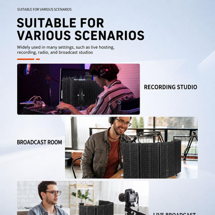 M5P Foldable Five-Panel Microphone Isolation Shield Windproof Screen with Phone Clip, M5P Isolation Shield+Phone Clip