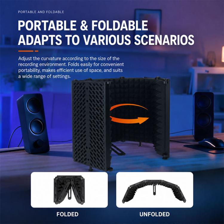 M5P Foldable Five-Panel Microphone Isolation Shield Windproof Screen with Phone Clip, M5P Isolation Shield+Phone Clip