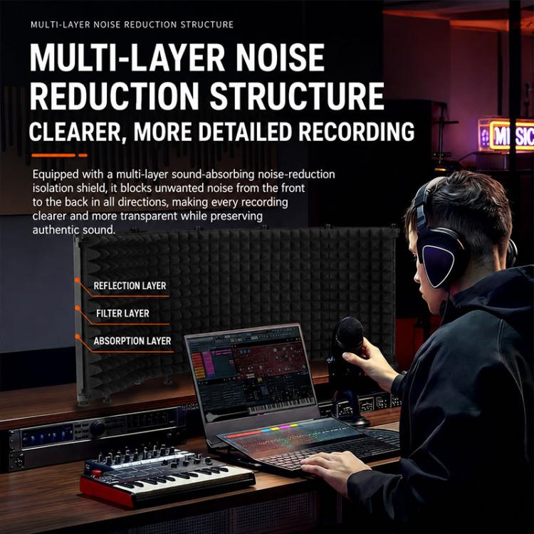 M5P Foldable Five-Panel Microphone Isolation Shield with Phone Clip, Tripod, Pop Filter Kit, M5P Isolation Shield+Phone Clip+Tripod+Pop Filter