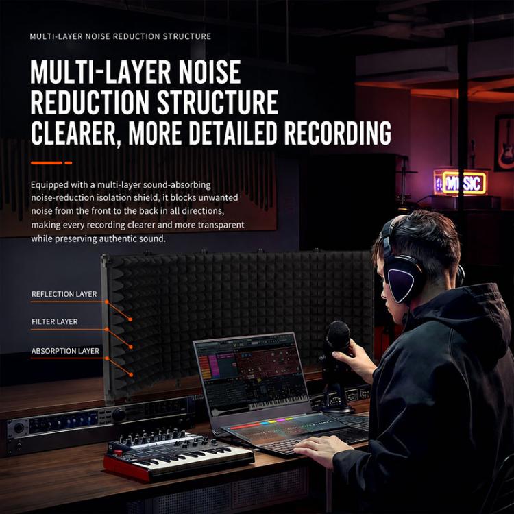 M3 Foldable Three-Panel Metal Casing Microphone Isolation Shield, M3 Metal Casing Isolation Shield
