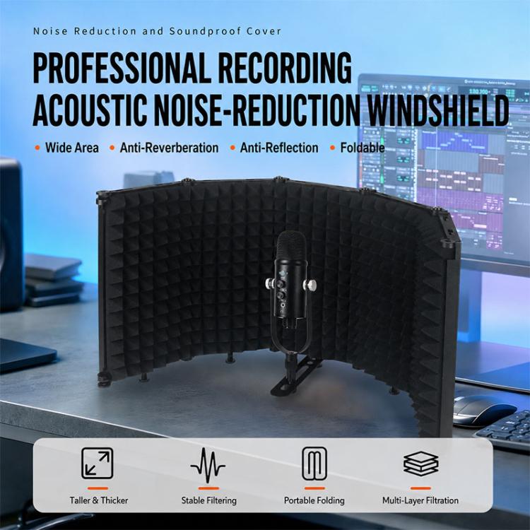 M3 Foldable Three-Panel Metal Casing Microphone Isolation Shield with Tripod and Pop Filter Kit, M3 Metal Casing Isolation Shield+Tripod+Pop Filter