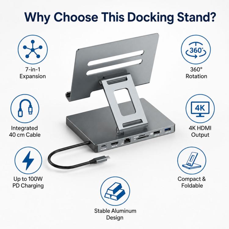 Blueendless ST706 7 in 1 4K 30Hz Multifunctional Docking Station Tablet Holder, ST706