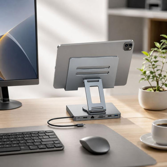 Blueendless ST706A 7 in 1 4K 30Hz Multifunctional Docking Station 360-Degree Rotating Tablet Holder, ST706A