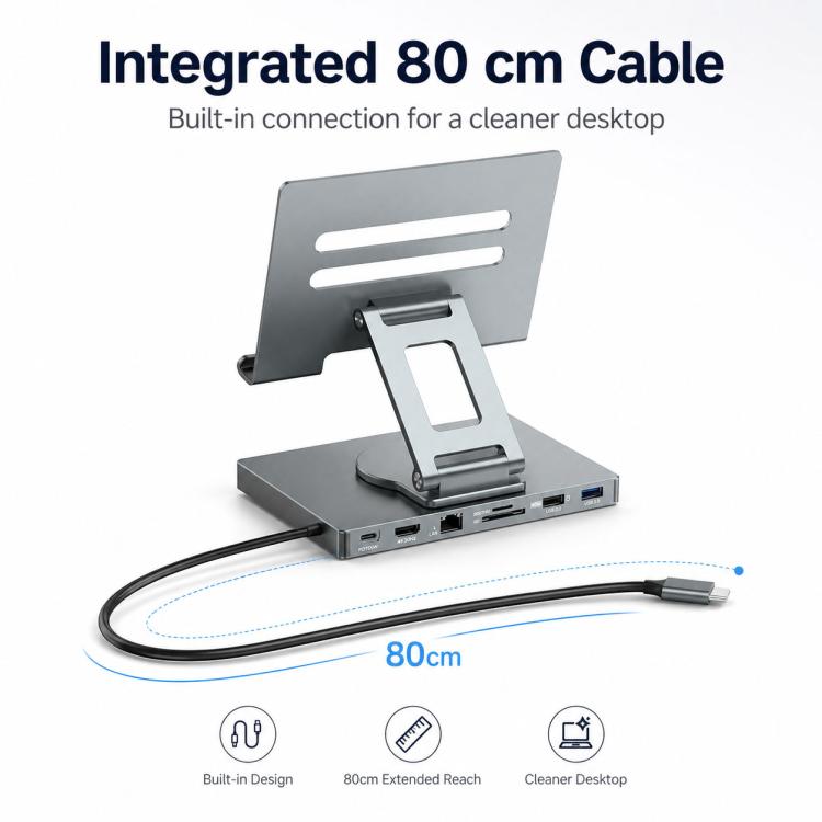 Blueendless ST706A 7 in 1 4K 30Hz Multifunctional Docking Station 360-Degree Rotating Tablet Holder, ST706A