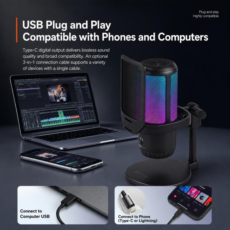 APK005 AI Smart Noise Reduction Condenser Desktop Microphone, APK005 Desktop Microphone