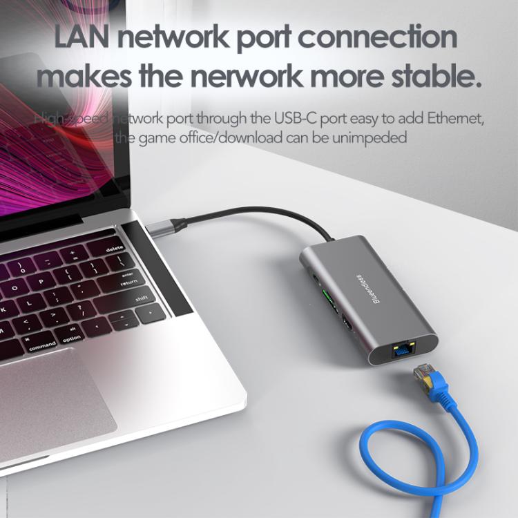 Blueendless HC801 8 in 1 100W PD 4K HDMI USB 3.0 USB-C HUB Multiport Adapter, HC801
