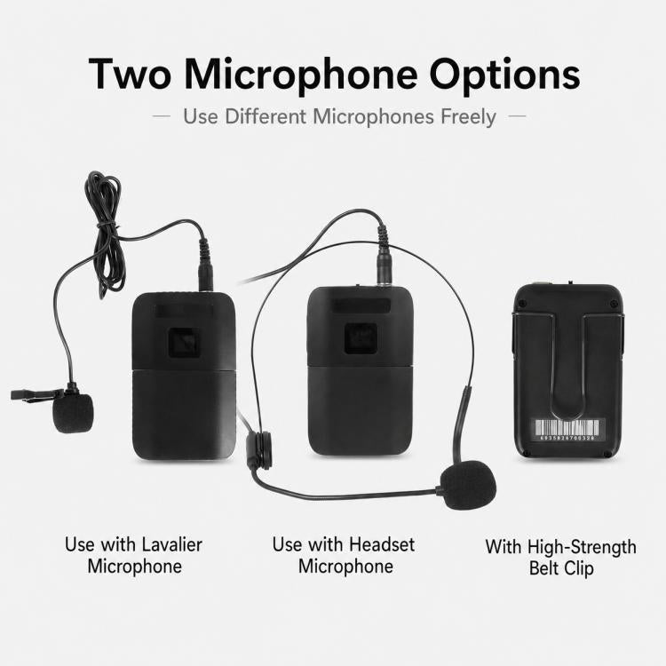 E8 2 in 1 VHF Wireless Dual-Channel Microphone, Headset, Lavalier