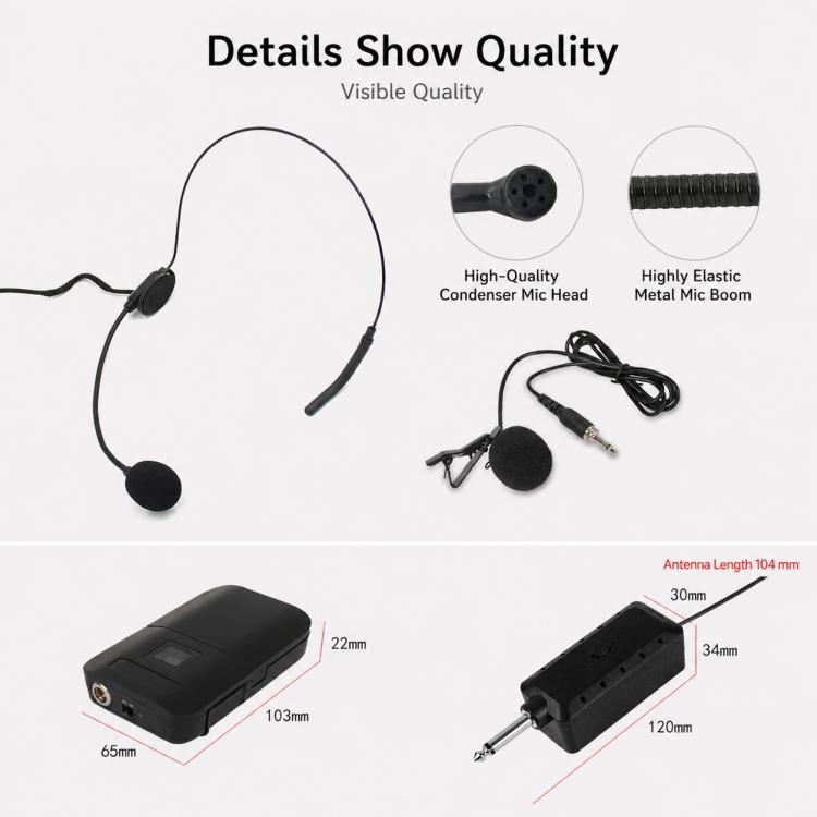 E8 2 in 1 VHF Wireless Dual-Channel Microphone, Headset, Lavalier