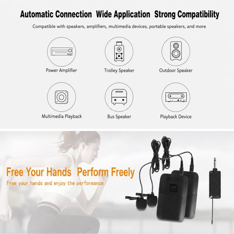 E8 1 to 2 VHF Wireless Dual-Channel Microphone, Headset, Lavalier