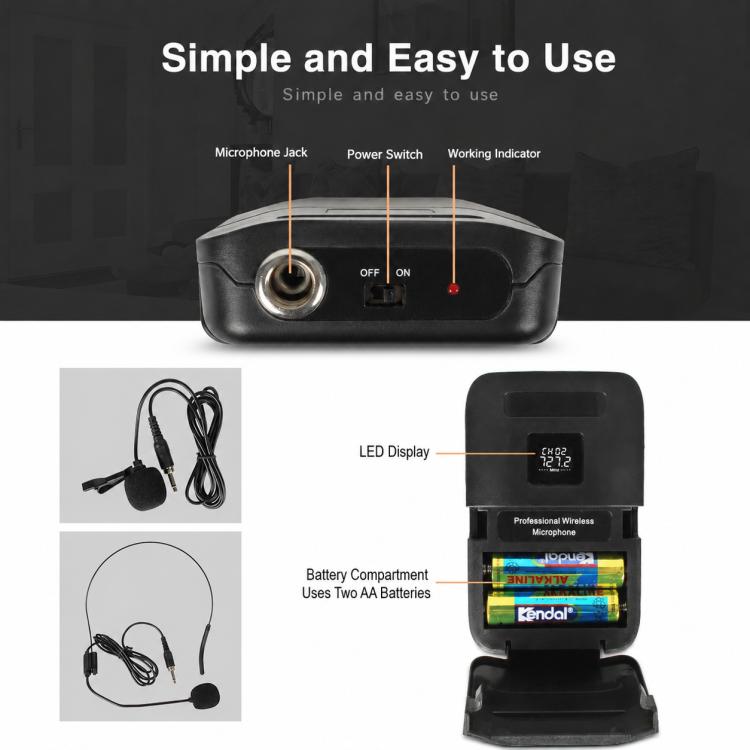 E8 1 to 2 VHF Wireless Dual-Channel Microphone, Headset, Lavalier