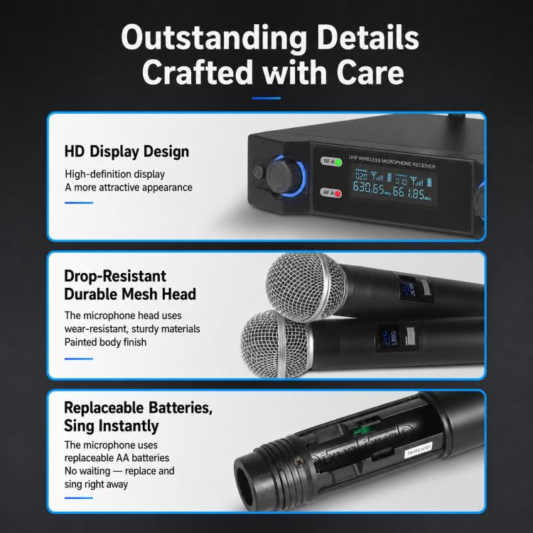 V8 1 to 2 VHF Wireless Handheld Microphone