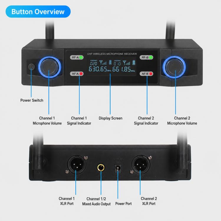 V8 1 to 2 VHF Wireless Handheld Microphone